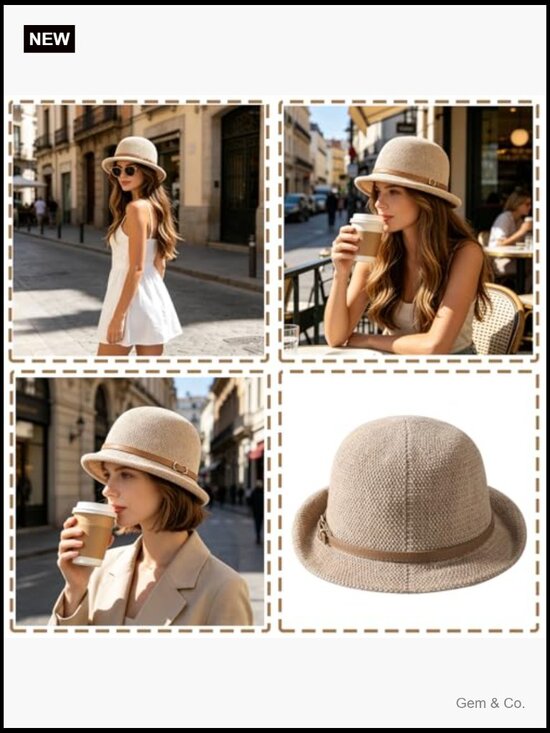 Women Vintage Cloche Sun Hat UPF 50+ Rolled Brim Straw Bucket Hat Travel main image 2